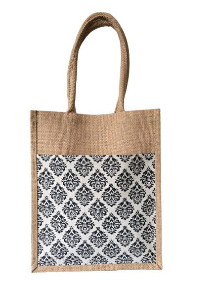 JUTE FASHION BAG black damask floral print