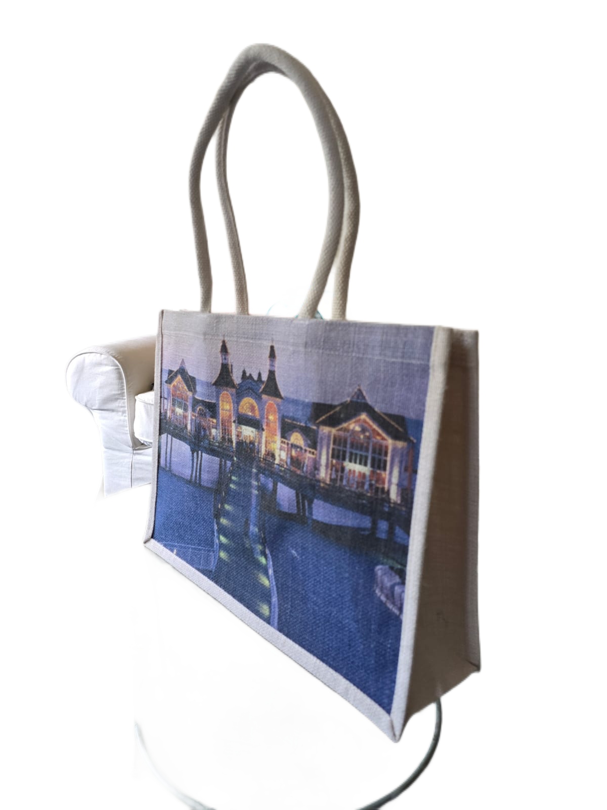 JUTE FASHION BAG stunning architectural print jute tote bag