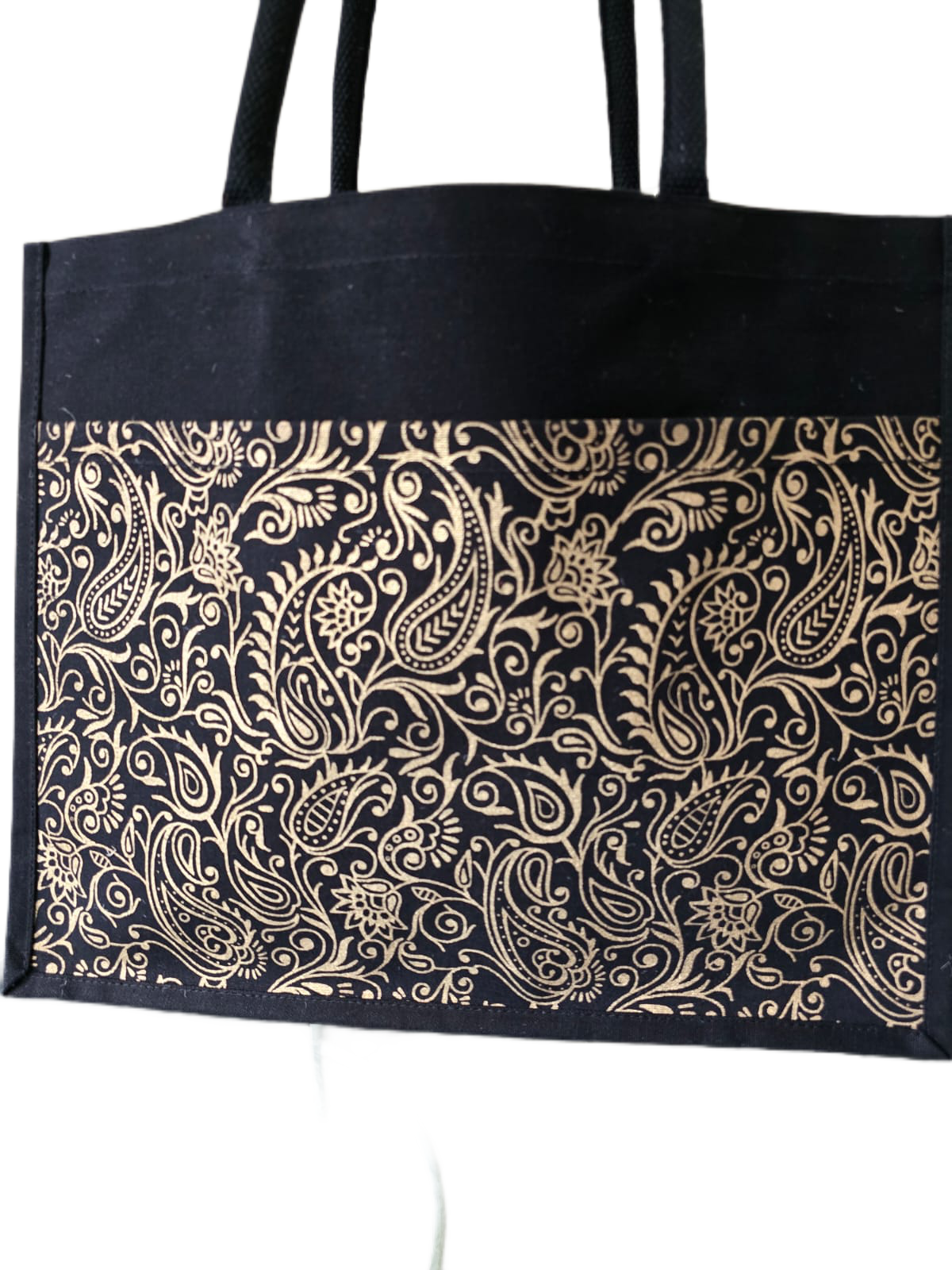 JUTE FASHION BAG elegant golden paisley print