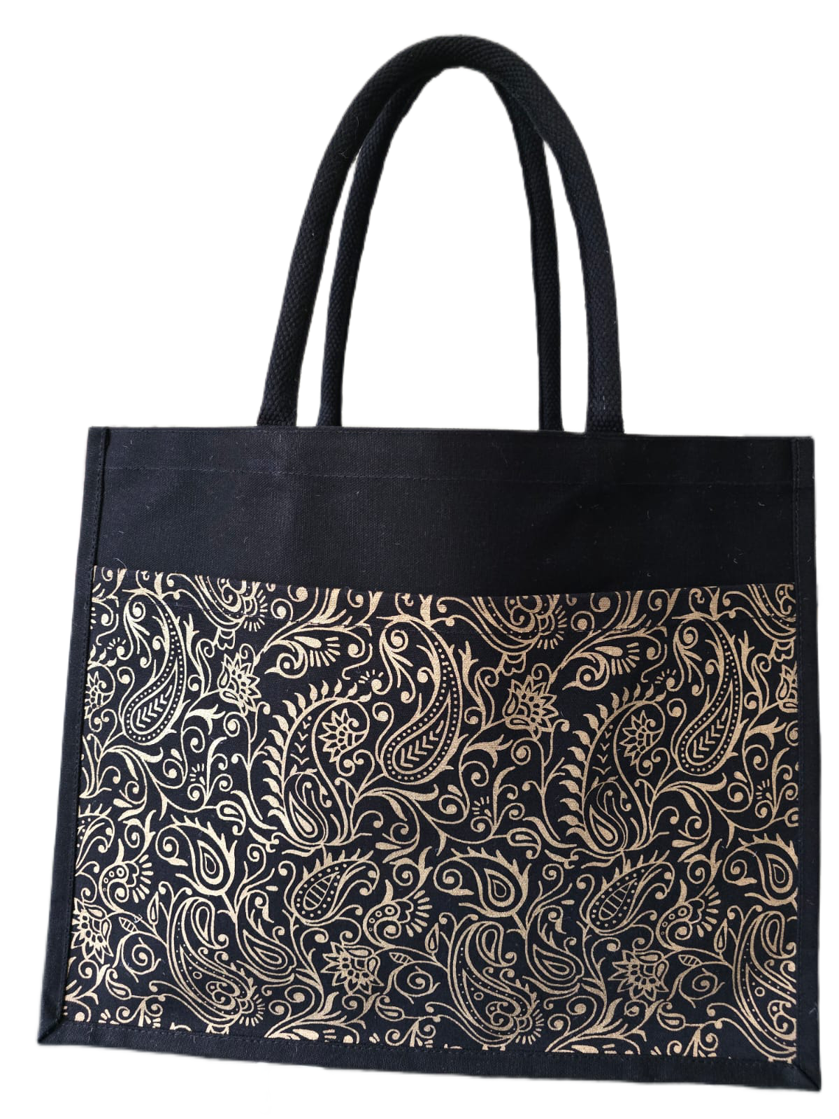 JUTE FASHION BAG elegant golden paisley print
