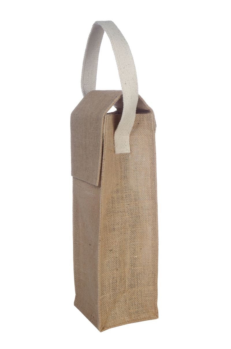 JUTE WINE  BAG secure flap closure