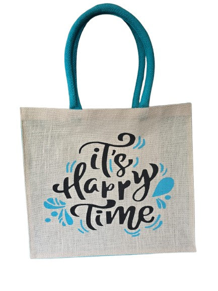 JUTE FASHION BAG  Its Happy Time jute tote bag