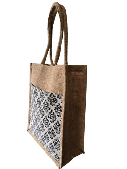 JUTE FASHION BAG black damask floral print