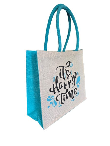 JUTE FASHION BAG  Its Happy Time jute tote bag